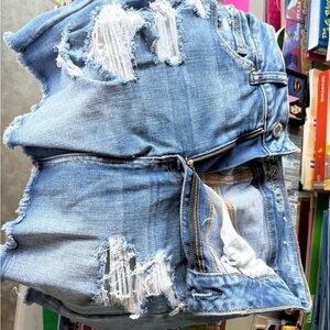 American Eagle Outfitters Light Blue Distressed Jean Shorts